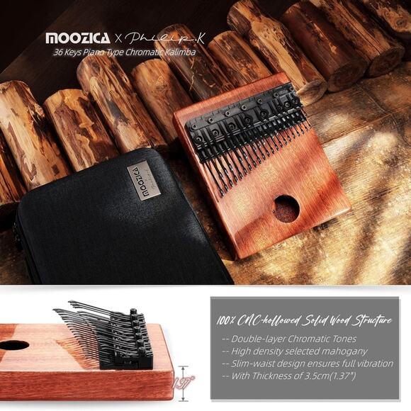 MOOZICA 36 Keys Chromatic Kalimba, Double-layer Piano Thumb Piano, Mahogany Pro! - Picture 4 of 6